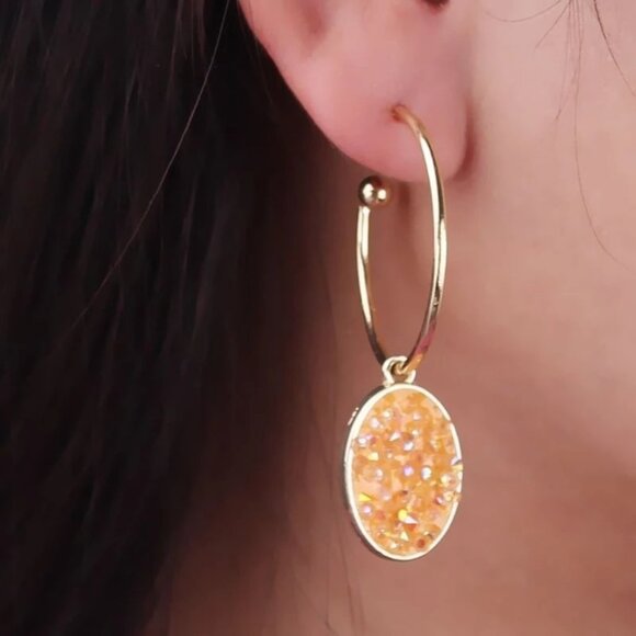 Peyton Sparkles Coral Orange Oval Sugar Crystal Drop Hoop Earrings Gift Packaged - Picture 3 of 9